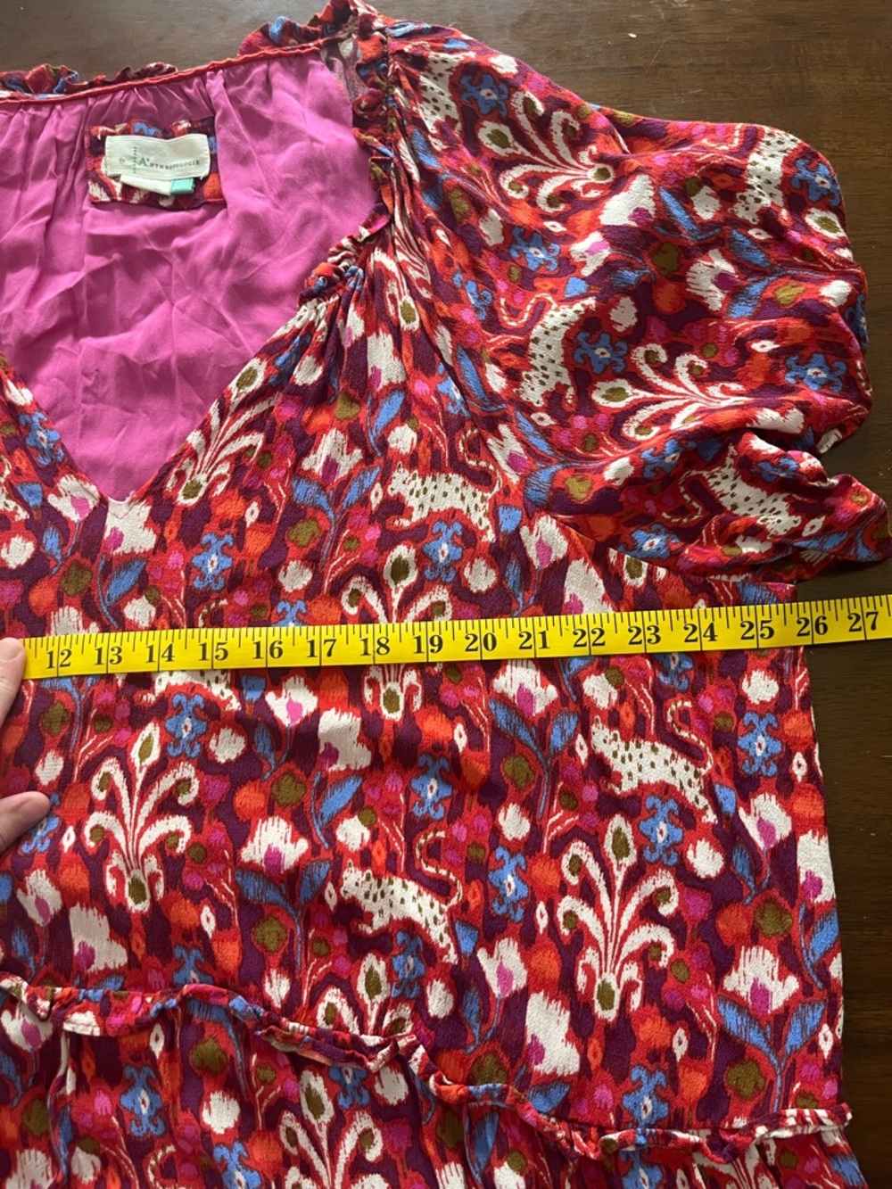 Anthropologie 3X Pink and Burgundy Robin Tiered Floral V-Neck Mini Dress, Boho - Picture 6 of 6